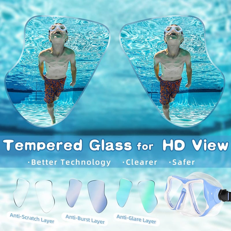 Freela 2 Pack Kids Swim Goggles Mask for Boys Girls 3-14, Tempered Glass Lens 180° HD View with Nose Cover for Pool Beach - Image 5